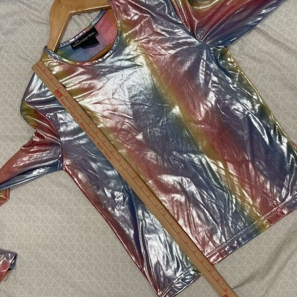 No Boundaries Rainbow Satin Long Sleeve Top Crew Neck Size Small Colorful Y2K - Picture 9 of 10